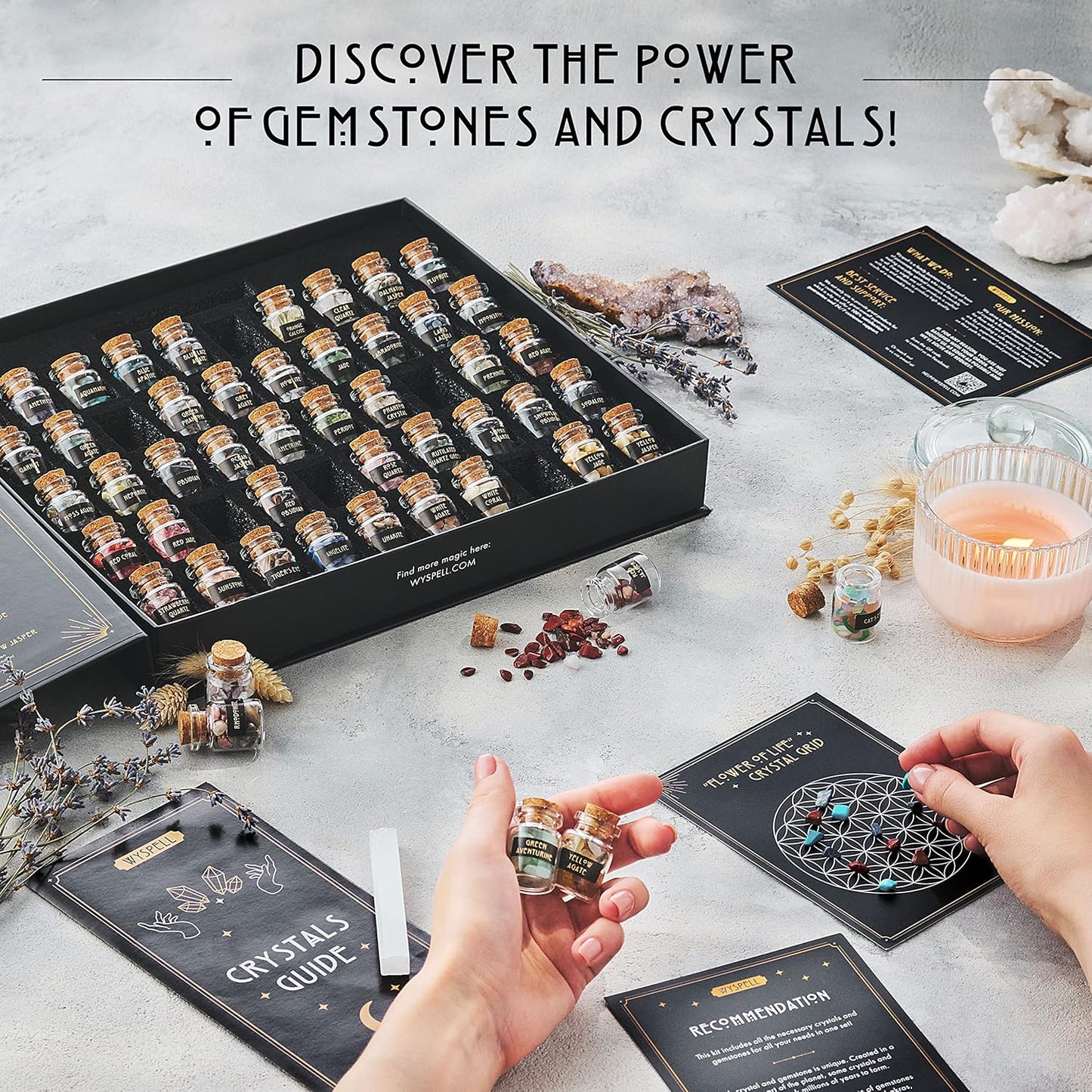 Bulk Crystals and Healing Stones 50 PCS - Real Mini Crystals for Spell Jars | Natural Crystals & Selenite Stick - Healing Crystal Set for Witchcraft Supplies - Beginners Set - Perfect Spiritual Gift
