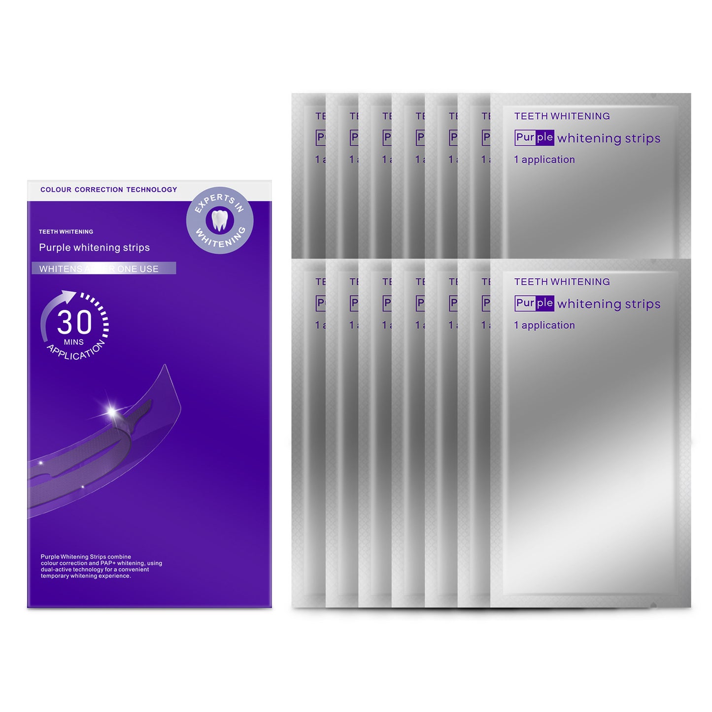 Purple Instant Teeth Whitening Strips – 30 Min Color Correcting Formula, Peroxide-Free & Sensitive-Safe