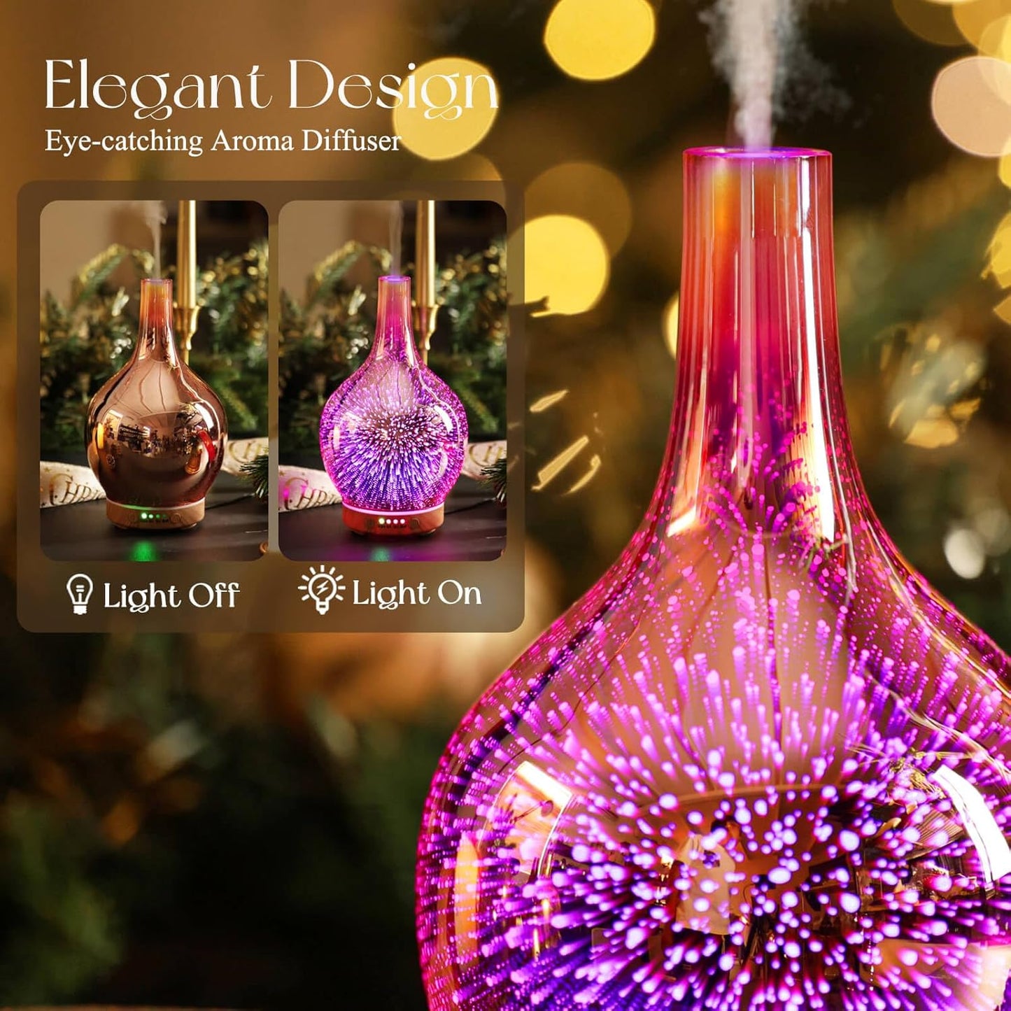 150Ml Handmade Essential Oil Diffuser 6H Runtime | Elegant Handmade Glass Aroma Diffuser with 7-Color Leds, Quiet Aromatherapy and Safe Auto Shut-Off, Perfect for Gifts