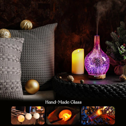 150Ml Handmade Essential Oil Diffuser 6H Runtime | Elegant Handmade Glass Aroma Diffuser with 7-Color Leds, Quiet Aromatherapy and Safe Auto Shut-Off, Perfect for Gifts