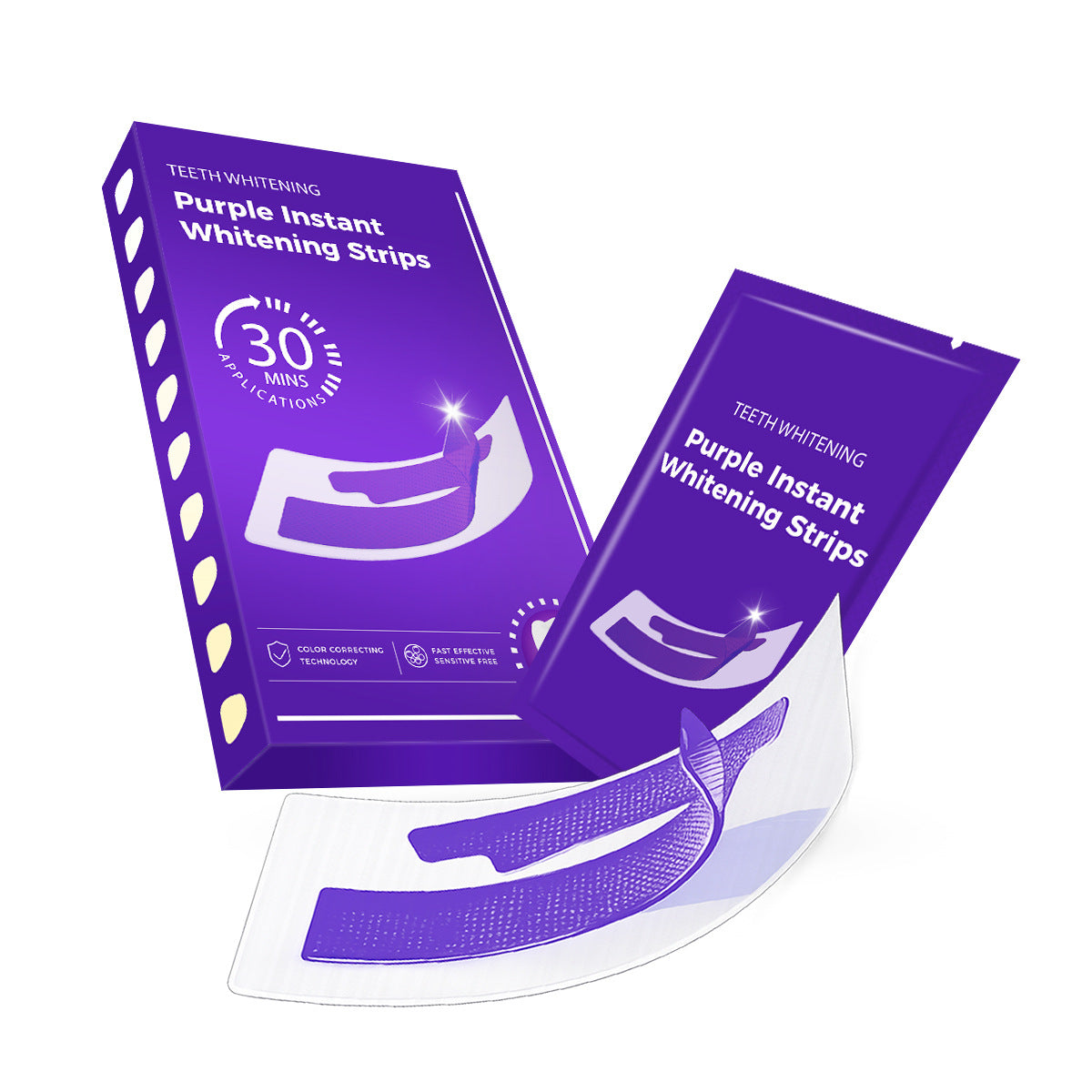 Purple Instant Teeth Whitening Strips – 30 Min Color Correcting Formula, Peroxide-Free &amp; Sensitive-Safe