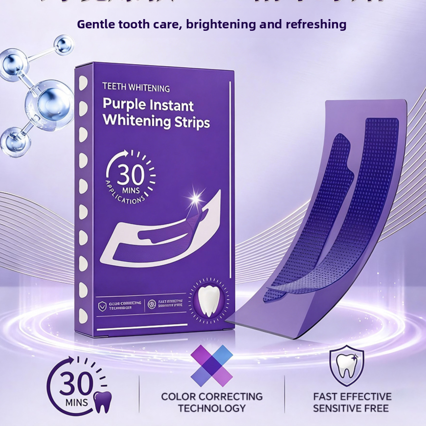Purple Instant Teeth Whitening Strips – 30 Min Color Correcting Formula, Peroxide-Free &amp; Sensitive-Safe