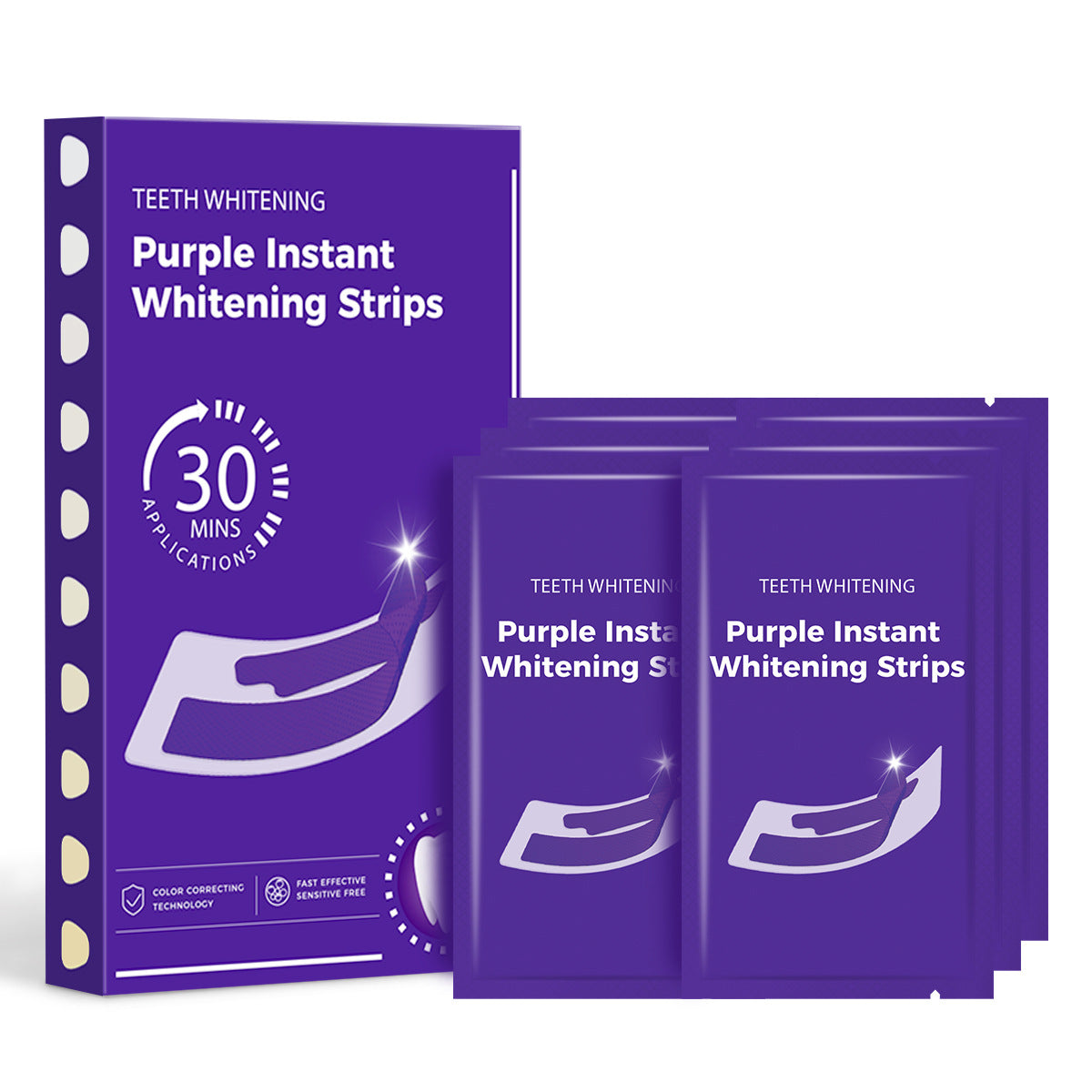 Purple Instant Teeth Whitening Strips – 30 Min Color Correcting Formula, Peroxide-Free &amp; Sensitive-Safe