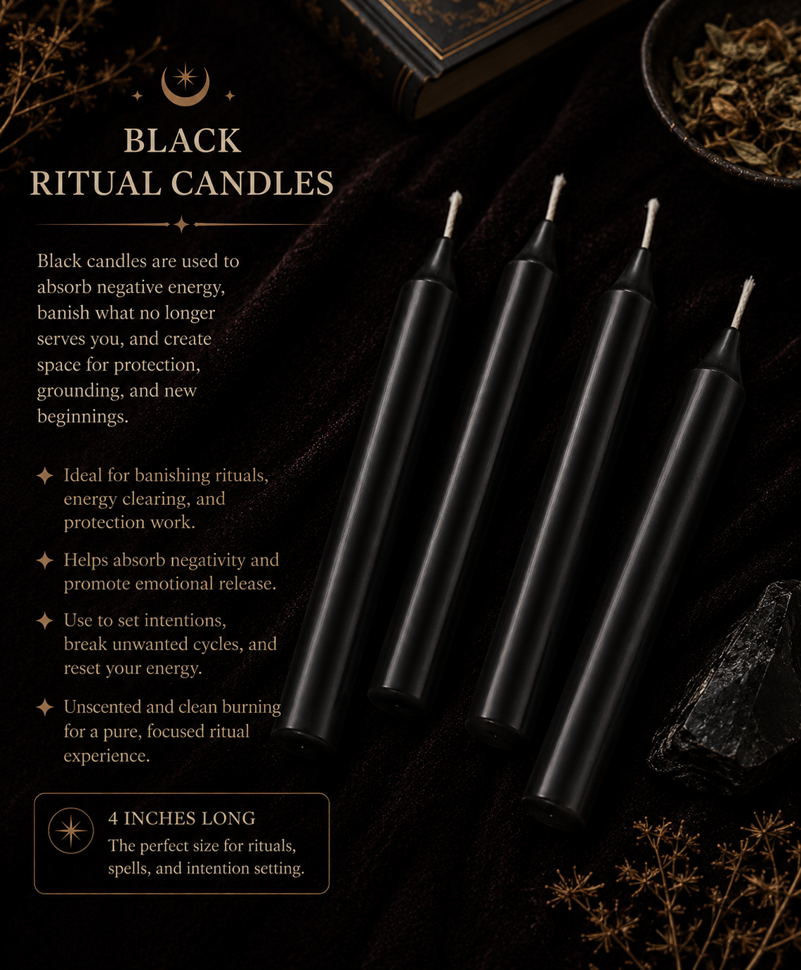 Ritual Candles ~ Black, Set of 40