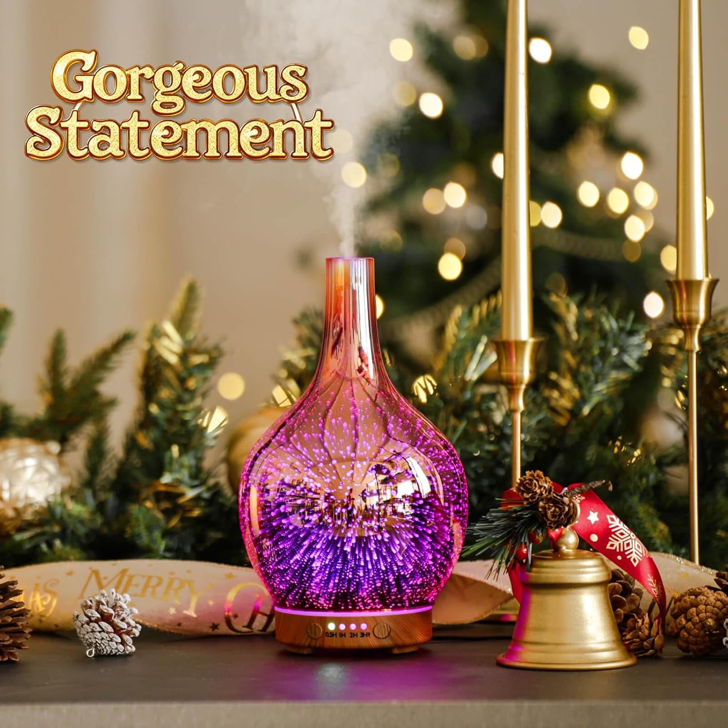 150Ml Handmade Essential Oil Diffuser 6H Runtime | Elegant Handmade Glass Aroma Diffuser with 7-Color Leds, Quiet Aromatherapy and Safe Auto Shut-Off, Perfect for Gifts