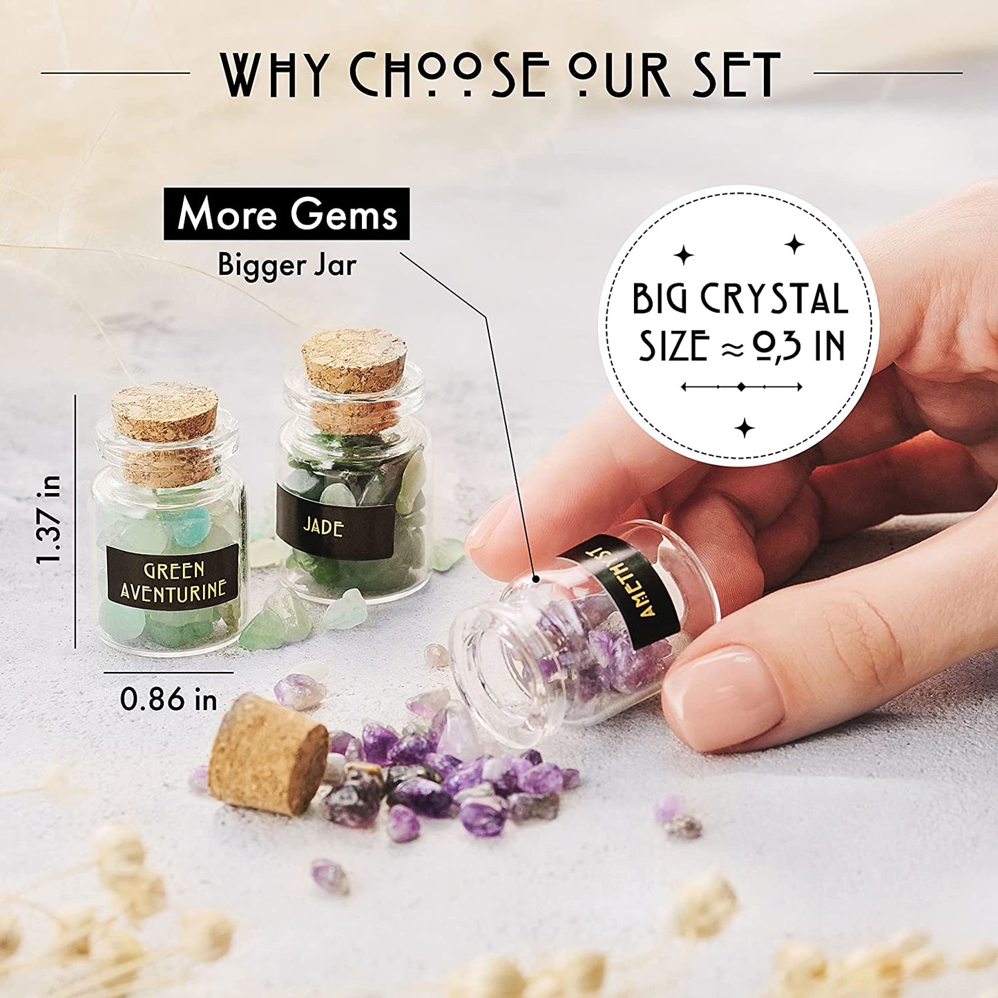 Bulk Crystals and Healing Stones 50 PCS - Real Mini Crystals for Spell Jars | Natural Crystals & Selenite Stick - Healing Crystal Set for Witchcraft Supplies - Beginners Set - Perfect Spiritual Gift