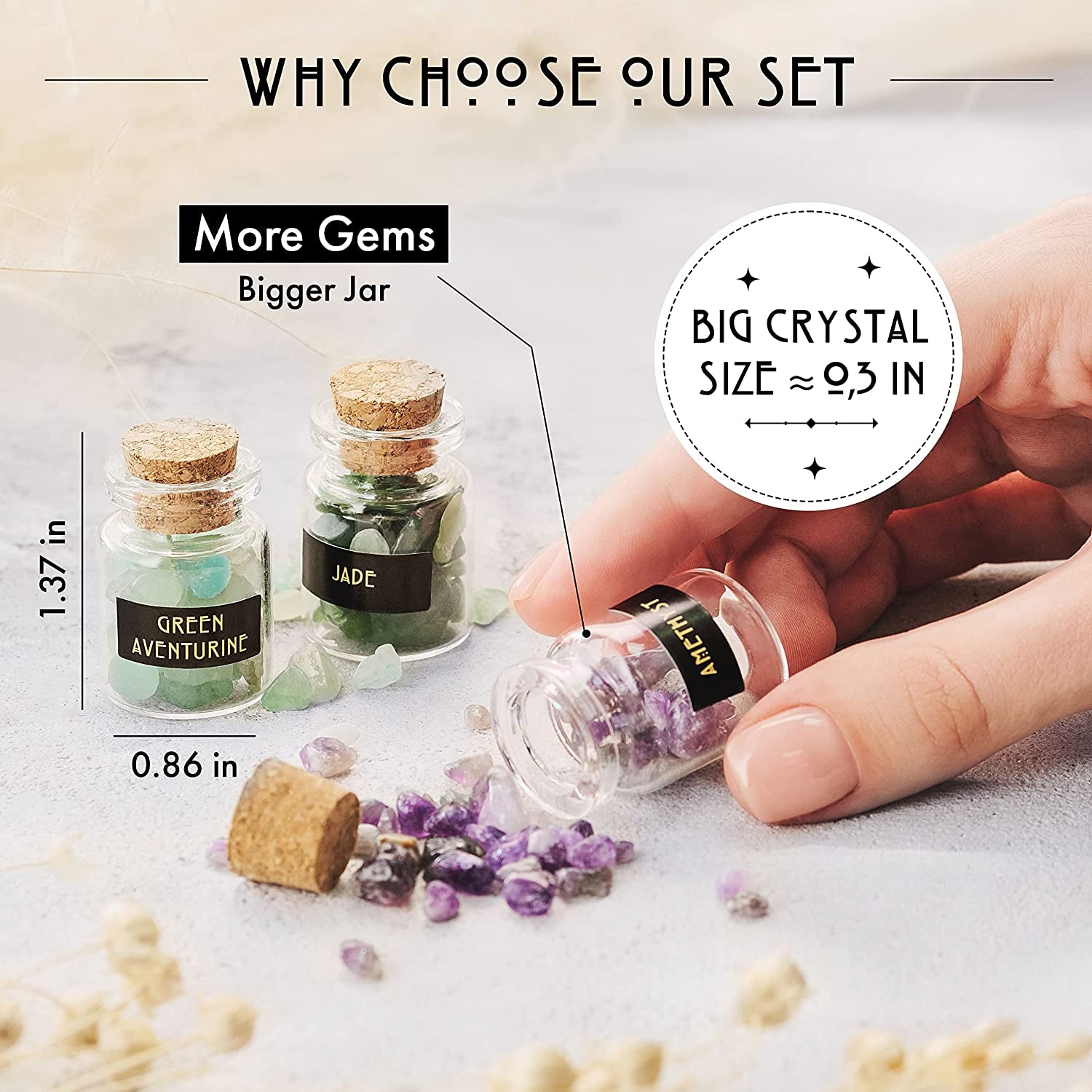Bulk Crystals and Healing Stones 50 PCS - Real Mini Crystals for Spell Jars | Natural Crystals & Selenite Stick - Healing Crystal Set for Witchcraft Supplies - Beginners Set - Perfect Spiritual Gift