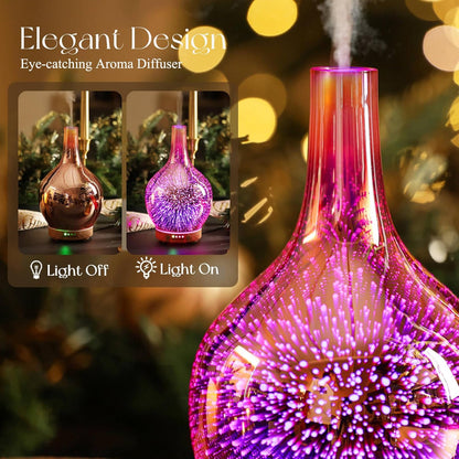 150Ml Handmade Essential Oil Diffuser 6H Runtime | Elegant Handmade Glass Aroma Diffuser with 7-Color Leds, Quiet Aromatherapy and Safe Auto Shut-Off, Perfect for Gifts
